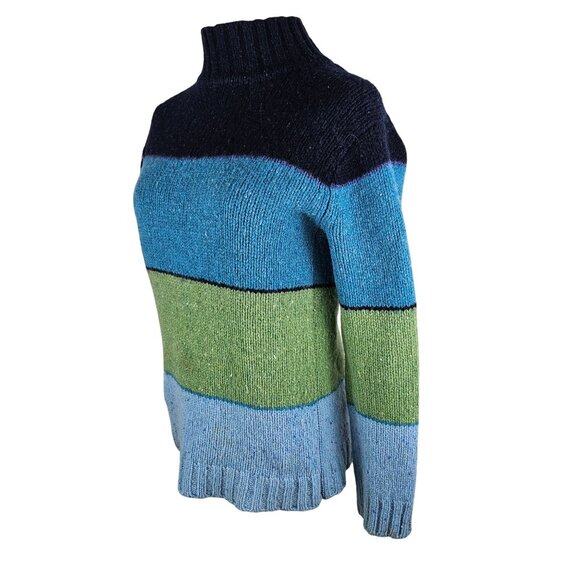 J. Crew Shetland Wool Colorblock Turtleneck Sweater Small Heather Green Blue - Picture 2 of 6